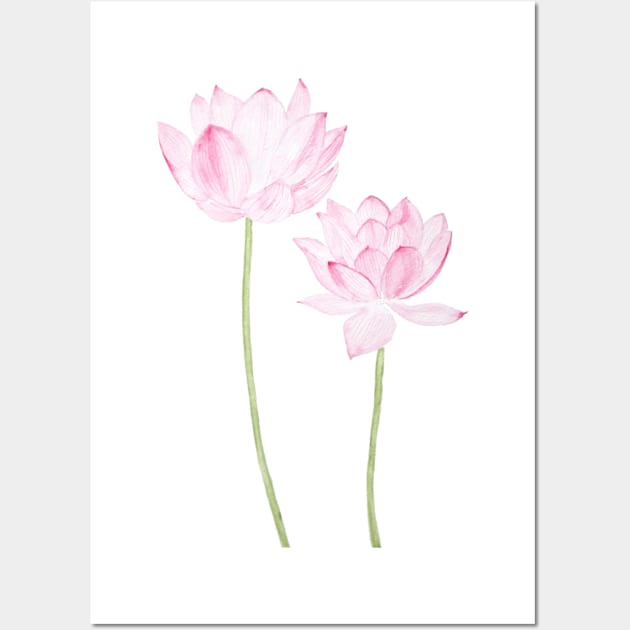 two pink lotus flowers watercolor Wall Art by colorandcolor